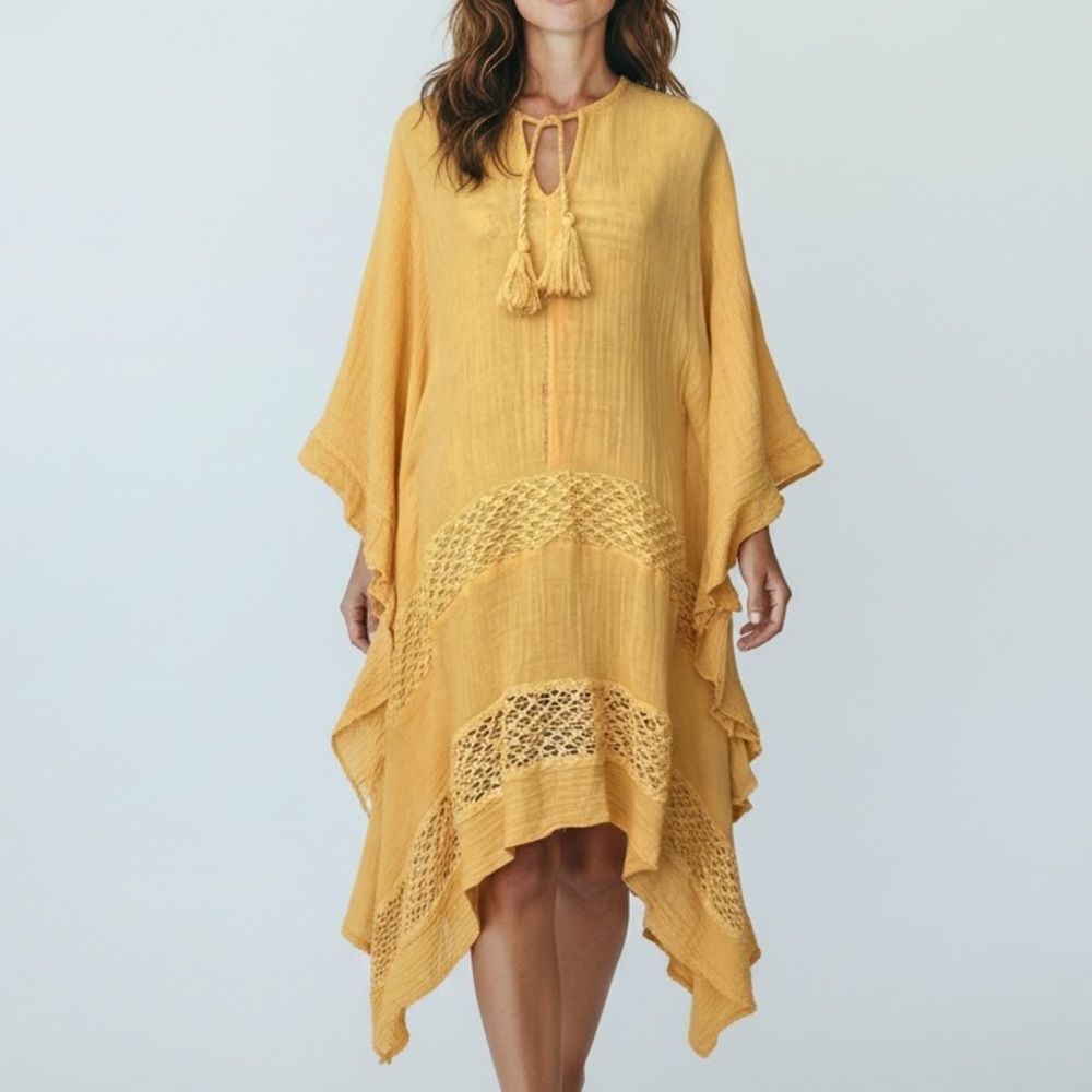 Jen's Pirate Booty Yellow Boho Dress with Tassel in Size P/S